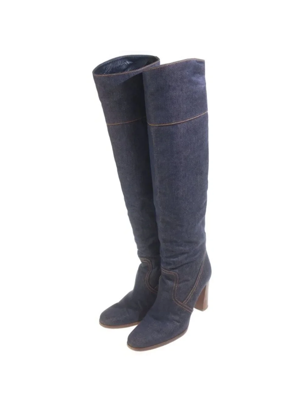 Hermes Indigo Denim Long Boots Navy Blue
